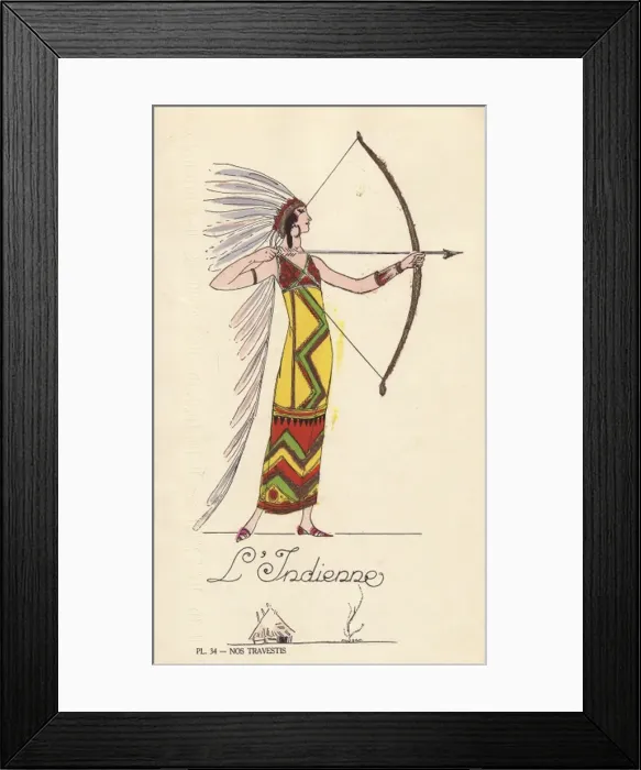 Framed Print : Woman in fancy dress costume as Native American, l Indienne Framed Print : Woman in fancy dress costume as Native American, l Indienne