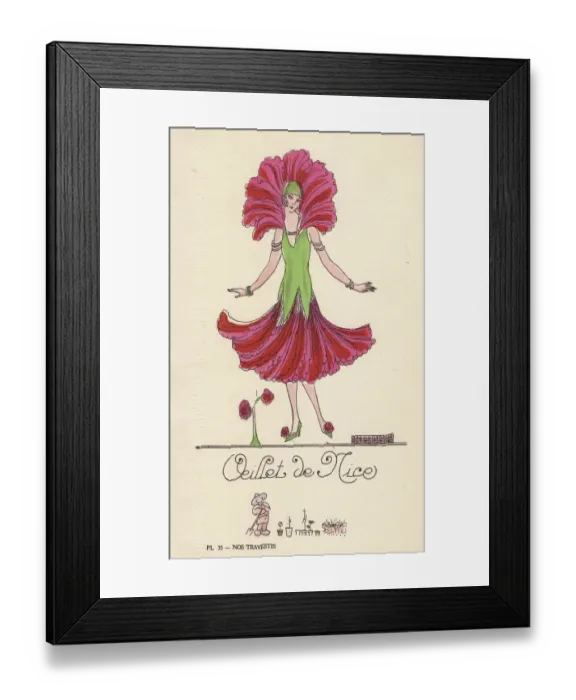 Framed Print : Woman in fancy dress costume as a pink carnation of Nice Framed Print : Woman in fancy dress costume as a pink carnation of Nice
