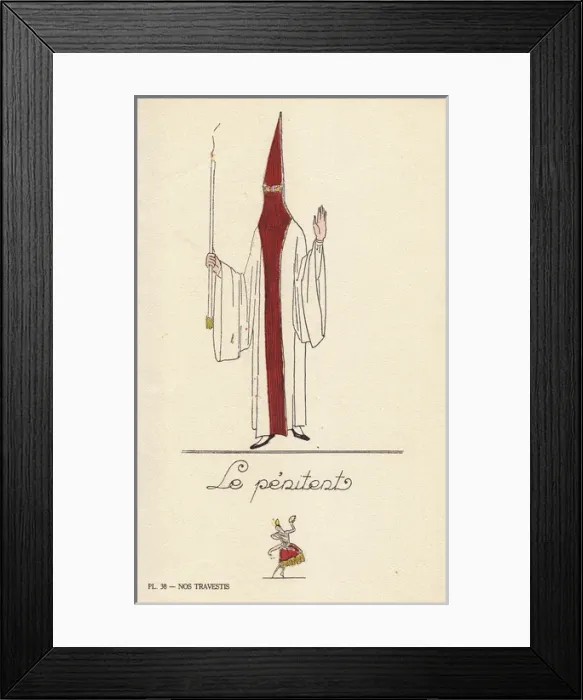 Framed Print : Woman in fancy dress costume as a penitent, in hooded robe Framed Print : Woman in fancy dress costume as a penitent, in hooded robe