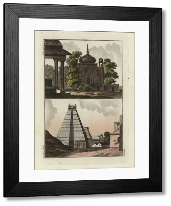 Framed Print : Indian tomb with dome and Indian stepped pagoda Framed Print : Indian tomb with dome and Indian stepped pagoda