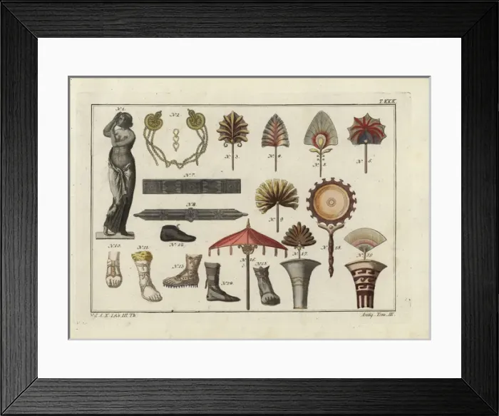 Framed Print : Statue of Venus, Roman bracelets, fans, shoes Framed Print : Statue of Venus, Roman bracelets, fans, shoes