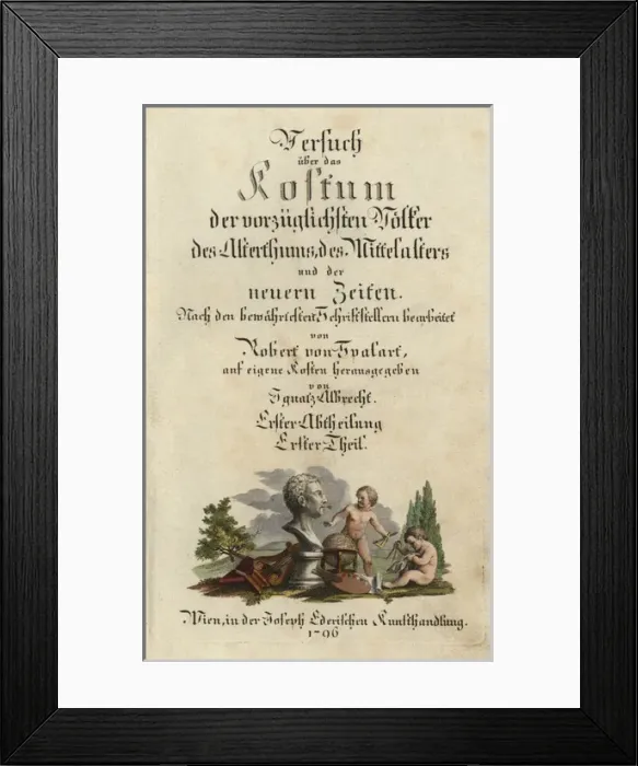 Framed Print : Calligraphic title page with a bust of Winkelmann Framed Print : Calligraphic title page with a bust of Winkelmann