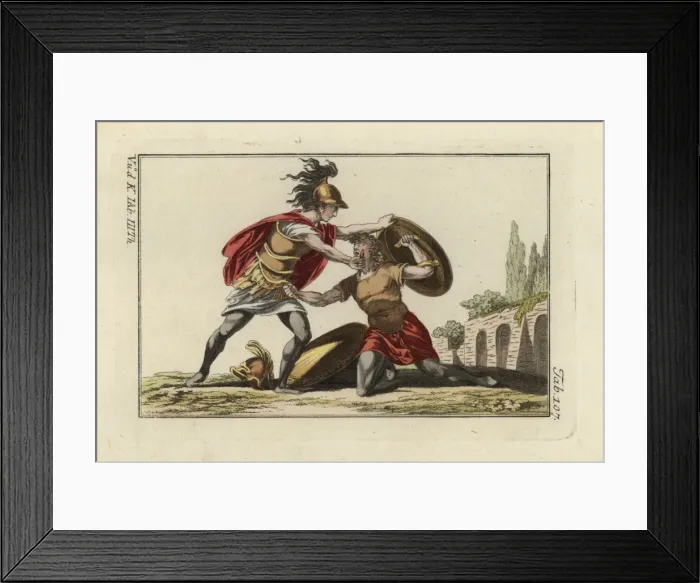 Framed Print : Two Etruscan warriors in mortal combat with daggers Framed Print : Two Etruscan warriors in mortal combat with daggers