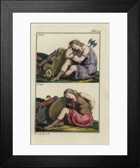 Framed Print : Two Amazons with shields and weapons, the one Framed Print : Two Amazons with shields and weapons, the one