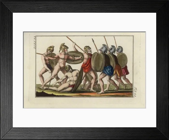 Framed Print : Greeks in battle with attack and defence weapons Framed Print : Greeks in battle with attack and defence weapons