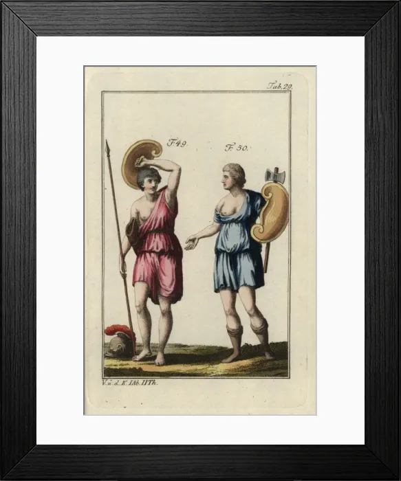 Framed Print : Two Amazon women warriors with lance, axe Framed Print : Two Amazon women warriors with lance, axe