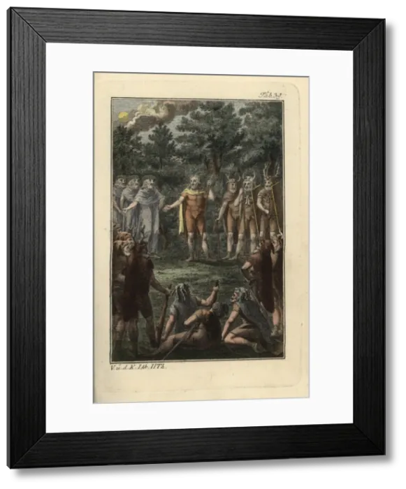 Framed Print : Ceremony at a German tribal meeting Men wearing Framed Print : Ceremony at a German tribal meeting Men wearing