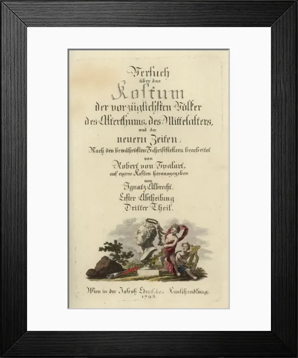 Framed Print : Calligraphic title page with a putto crowning Framed Print : Calligraphic title page with a putto crowning