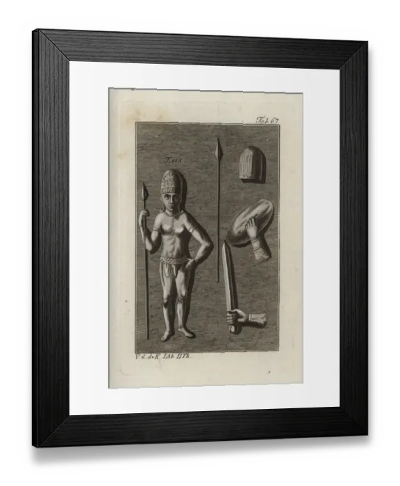 Framed Print : Indian warrior with spear, sword, shield Framed Print : Indian warrior with spear, sword, shield