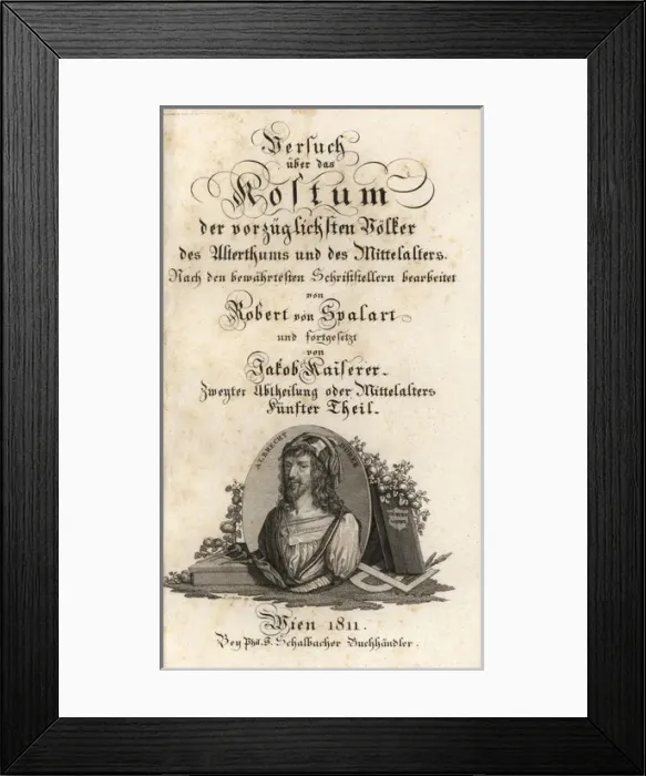 Framed Print : Calligraphic title page with vignette portrait Framed Print : Calligraphic title page with vignette portrait