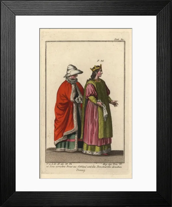 Framed Print : Noble bride and woman of Gothland, Sweden, 16th century Framed Print : Noble bride and woman of Gothland, Sweden, 16th century