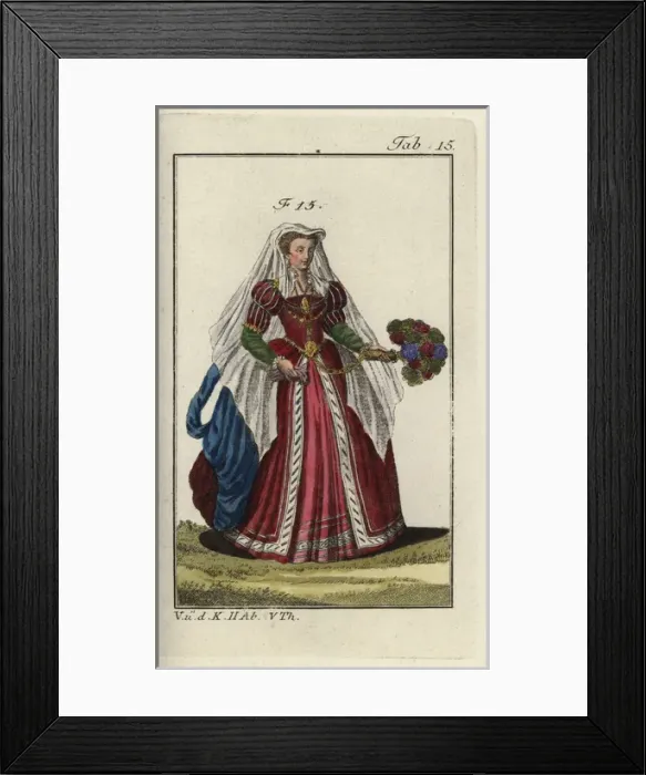 Framed Print : Woman of Bologna with long veil, feather fan Framed Print : Woman of Bologna with long veil, feather fan