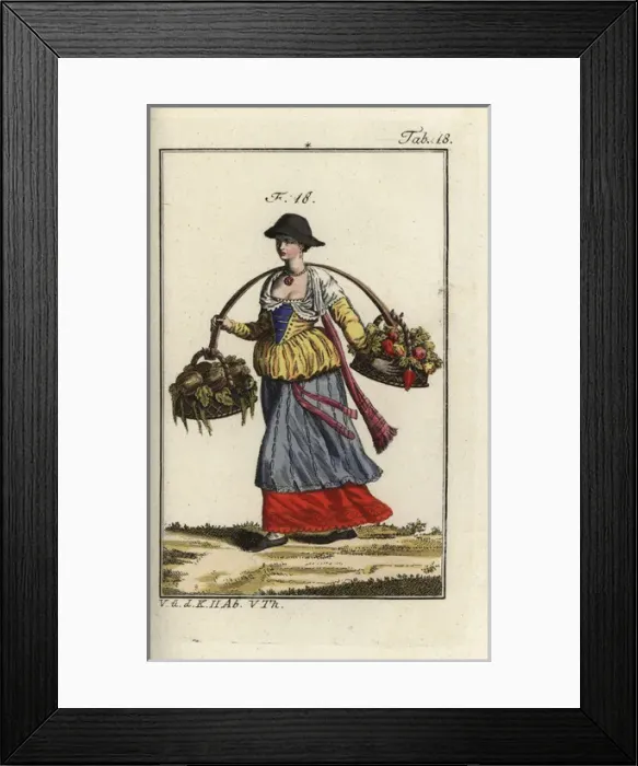 Framed Print : A farm girl from Pavia, Italy, carrying baskets Framed Print : A farm girl from Pavia, Italy, carrying baskets