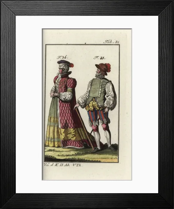 Framed Print : Woman of Bayern, 1581, and a German army captain, 1588 Framed Print : Woman of Bayern, 1581, and a German army captain, 1588