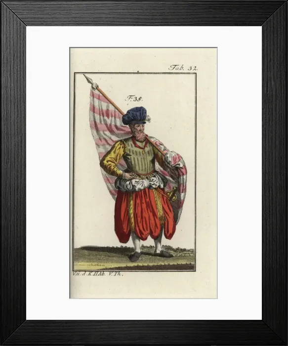 Framed Print : German standard-bearer in baggy long breeches 1588 Framed Print : German standard-bearer in baggy long breeches 1588