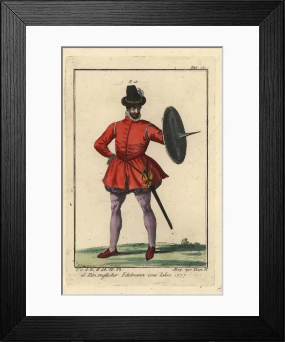 Framed Print : Nobleman of England with unusual spiked shield, 1577 Framed Print : Nobleman of England with unusual spiked shield, 1577
