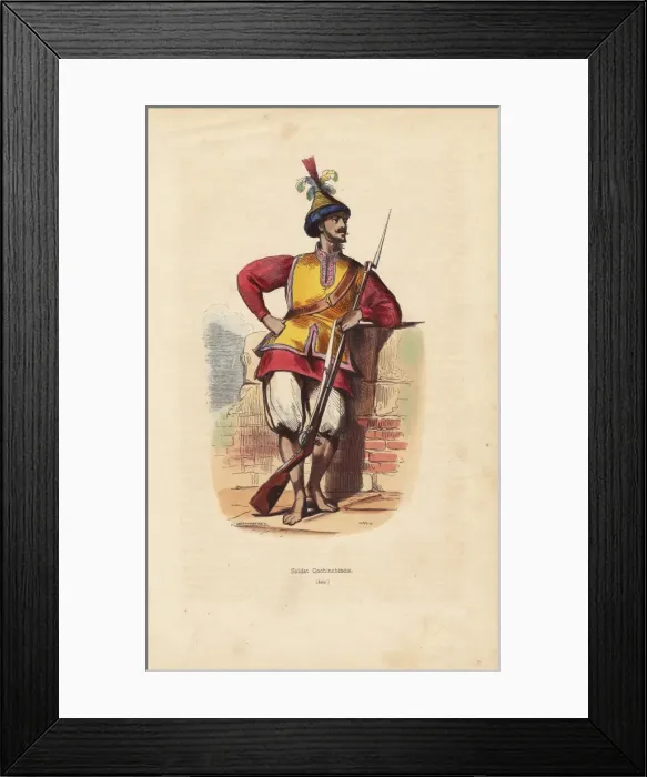 Framed Print : Soldier of Cochinchine (Vietnam) carrying a musket Framed Print : Soldier of Cochinchine (Vietnam) carrying a musket