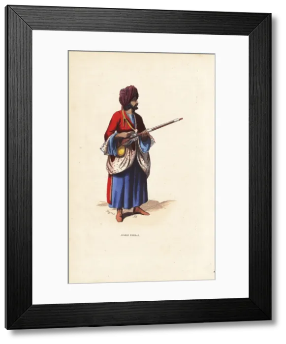 Framed Print : Afghan soldier from Herat in turban, robes Framed Print : Afghan soldier from Herat in turban, robes