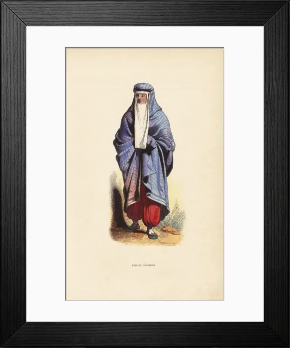 Framed Print : Persian woman in burqa with window veil, pantaloons Framed Print : Persian woman in burqa with window veil, pantaloons