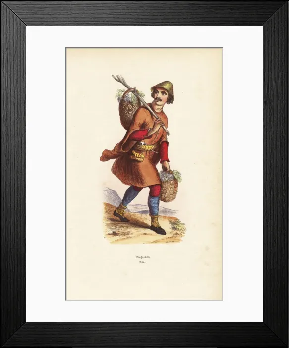Framed Print : Mingrelian man in hat, tunic over trousers, carrying baskets Framed Print : Mingrelian man in hat, tunic over trousers, carrying baskets