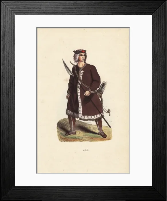 Framed Print : Yakut man wearing a fur-lined coat, with spear Framed Print : Yakut man wearing a fur-lined coat, with spear