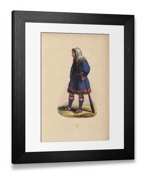 Framed Print : Koryak man in fur-lined hat and coat, holding a cudgel Framed Print : Koryak man in fur-lined hat and coat, holding a cudgel