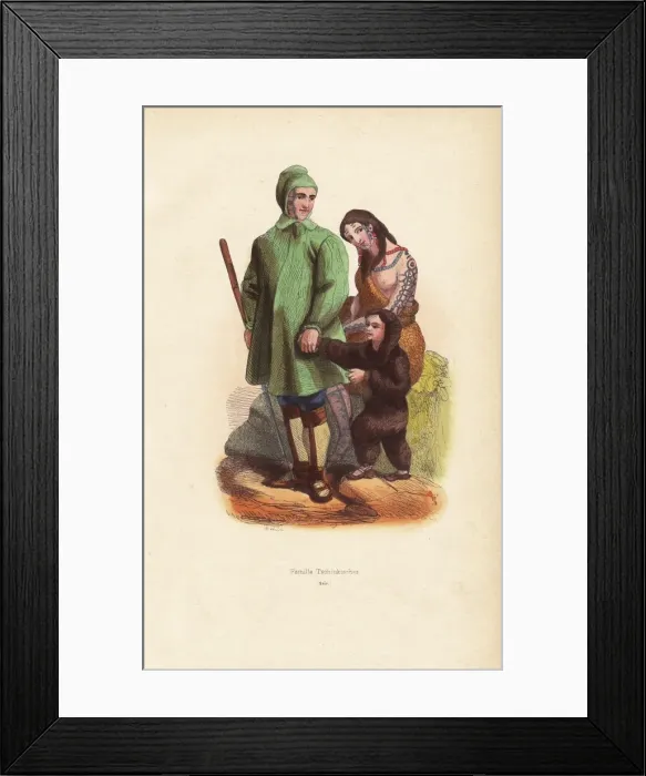 Framed Print : Kamtchadal family with man in hooded coat