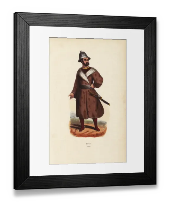 Framed Print : Aleutian man in helmet, long coat and boots Framed Print : Aleutian man in helmet, long coat and boots