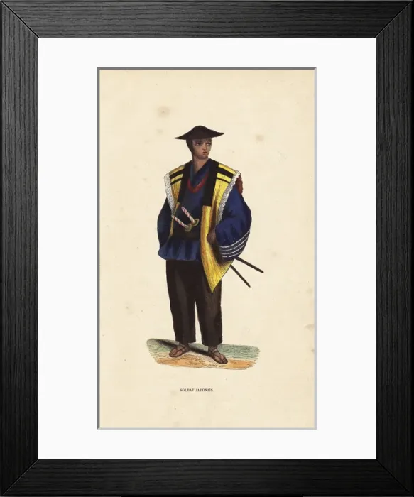 Framed Print : Japanese soldier wearing helmet, jacket, short Framed Print : Japanese soldier wearing helmet, jacket, short