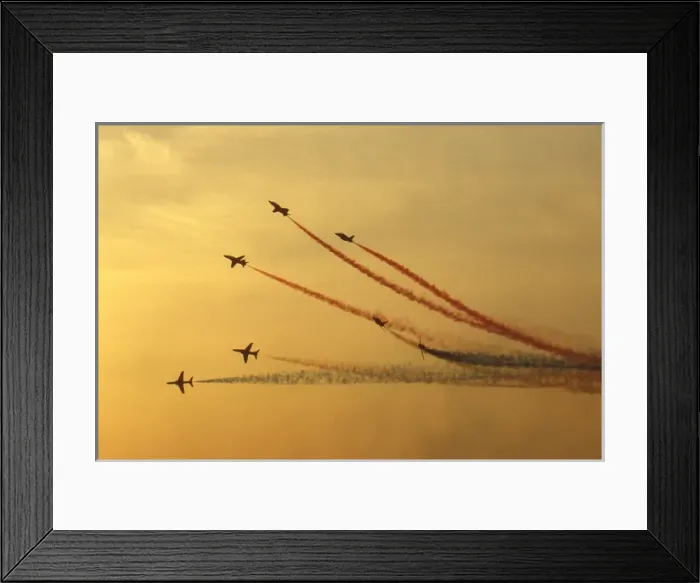 Framed Print : BAe Systems Hawks RAF Red Arrows break Scampton 1989 Framed Print : BAe Systems Hawks RAF Red Arrows break Scampton 1989