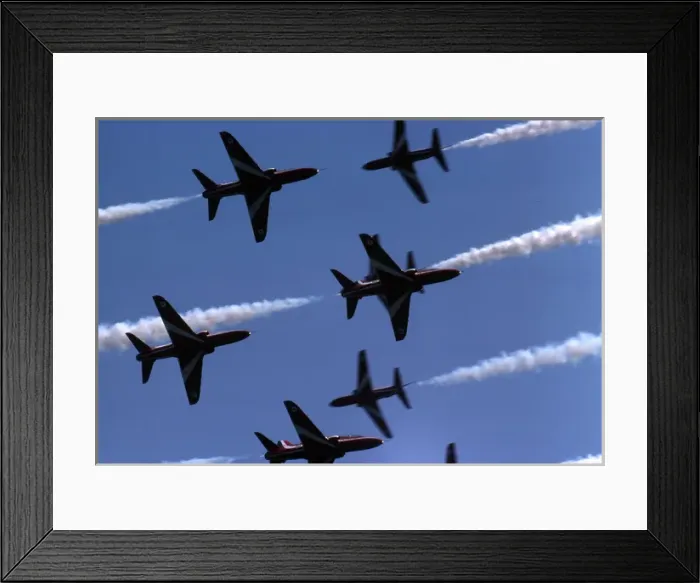 Framed Print : BAe Systems Hawks RAF Red Arrows close formation pass Framed Print : BAe Systems Hawks RAF Red Arrows close formation pass
