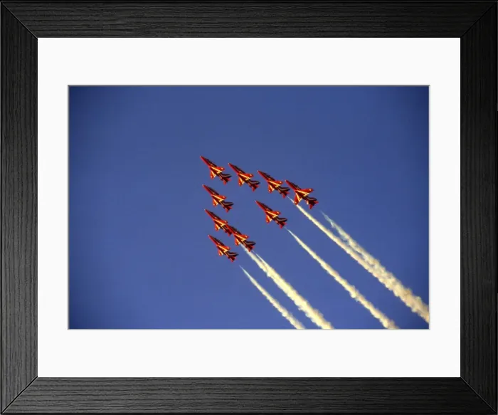 Framed Print : BAe Systems Hawks RAF Red Arrows climb Scampton 1989 Framed Print : BAe Systems Hawks RAF Red Arrows climb Scampton 1989