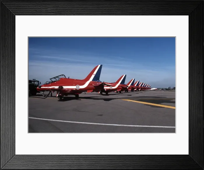 Framed Print : BAe Systems Hawks RAF Red Arrows line up Binbrook 1982 Framed Print : BAe Systems Hawks RAF Red Arrows line up Binbrook 1982
