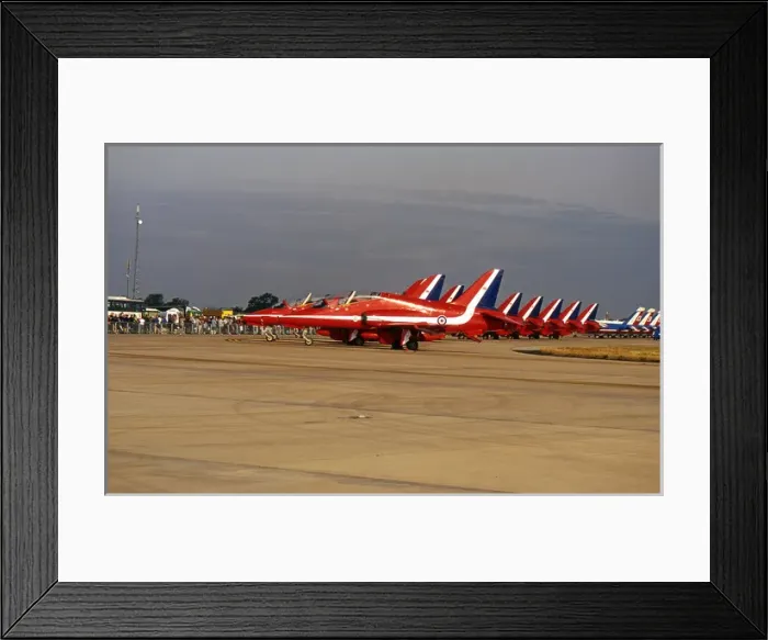 Framed Print : BAe Systems Hawks RAF Red Arrows XX264 line up RIAT Fairford Framed Print : BAe Systems Hawks RAF Red Arrows XX264 line up RIAT Fairford