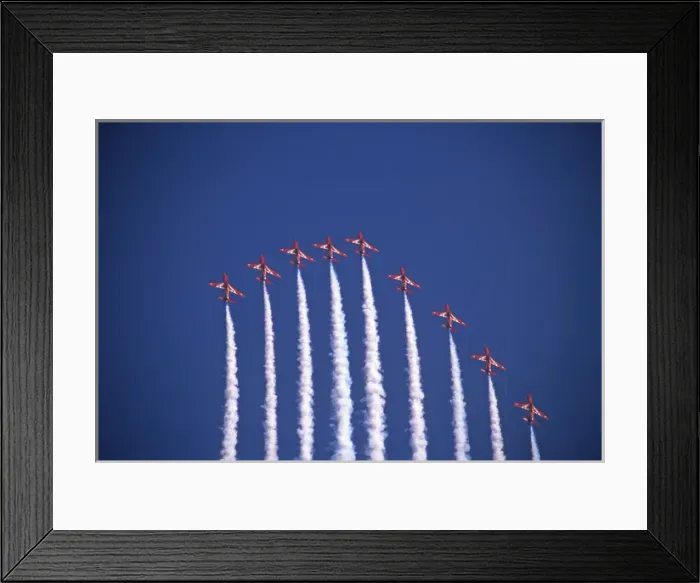 Framed Print : BAe Systems Hawks RAF Red Arrows Big Nine formation 2002 Framed Print : BAe Systems Hawks RAF Red Arrows Big Nine formation 2002