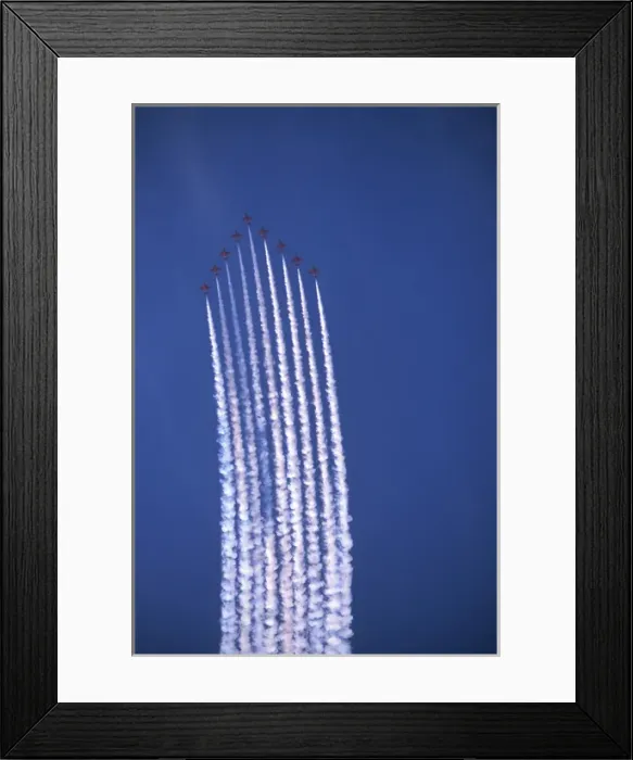 Framed Print : BAe Systems Hawks RAF Red Arrows climb Big Nine Leuchars Framed Print : BAe Systems Hawks RAF Red Arrows climb Big Nine Leuchars