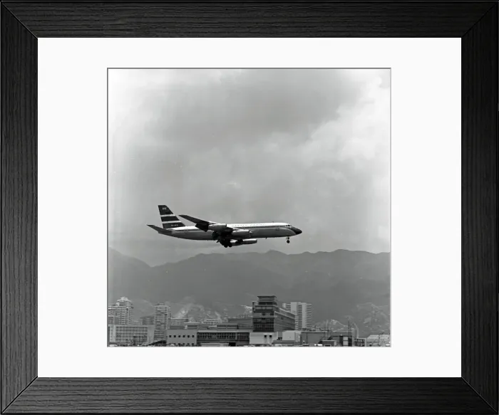 Framed Print : Convair CV880M VR-HFS Cathay Pacific landing Kai Tak - HK Framed Print : Convair CV880M VR-HFS Cathay Pacific landing Kai Tak - HK