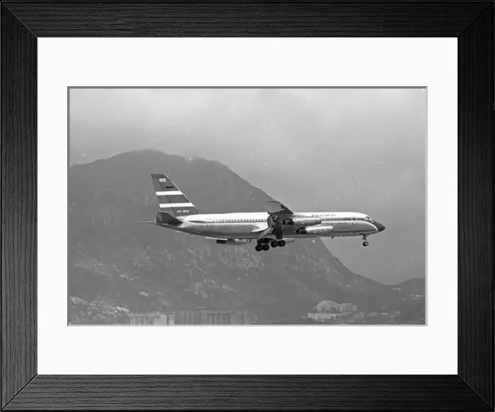 Framed Print : Convair CV880M VR-HFS Cathay Pacific landing Kai Tak - HK Framed Print : Convair CV880M VR-HFS Cathay Pacific landing Kai Tak - HK