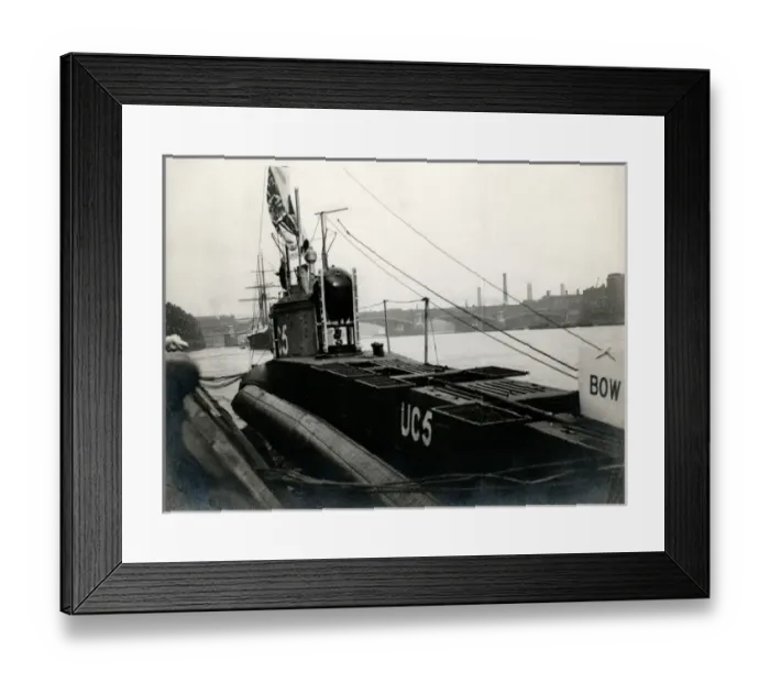 Framed Print : WW1 - Captured UC5 U-Boat in the River Thames Framed Print : WW1 - Captured UC5 U-Boat in the River Thames