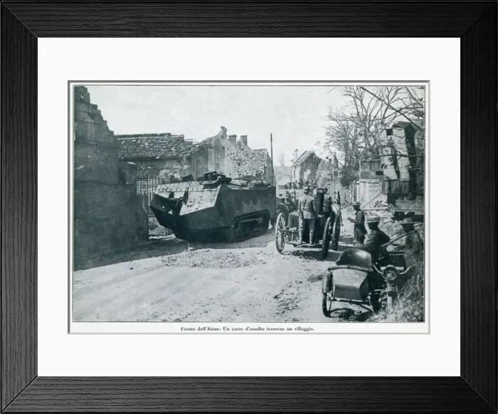 Framed Print : WW1 - Military tank and soldiers in Aisne, France, 1918 Framed Print : WW1 - Military tank and soldiers in Aisne, France, 1918
