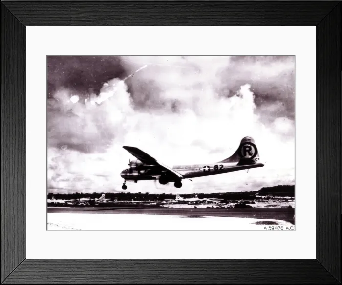 Framed Print : Boeing B-29 Enola Gay landing back on Tinian-Marianas Framed Print : Boeing B-29 Enola Gay landing back on Tinian-Marianas