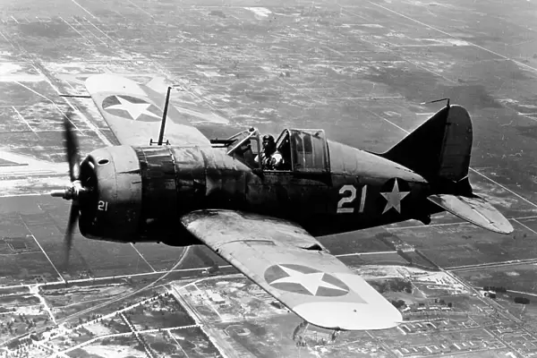 Brewster F2A Buffalo of the US Navy, aloft in Aug 1942