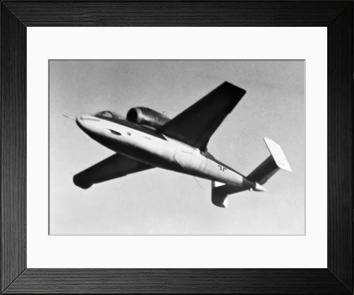 Framed Print : Heinkel He 162A -built from wood and other non-strategi Framed Print : Heinkel He 162A -built from wood and other non-strategi