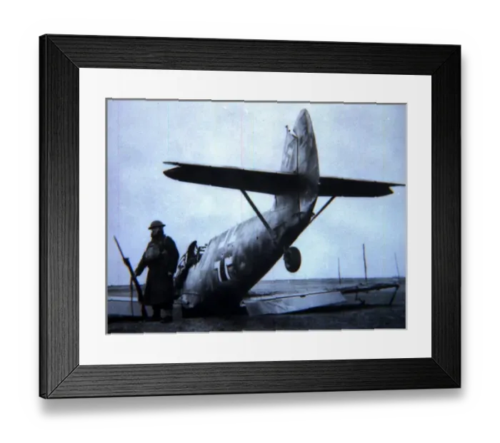 Framed Print : Messerschmitt Bf 109E -guarded by British Tommy Framed Print : Messerschmitt Bf 109E -guarded by British Tommy