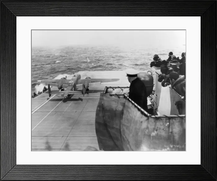 Framed Print : North American B-25 departing USS Hornet on Tokyo raid Framed Print : North American B-25 departing USS Hornet on Tokyo raid