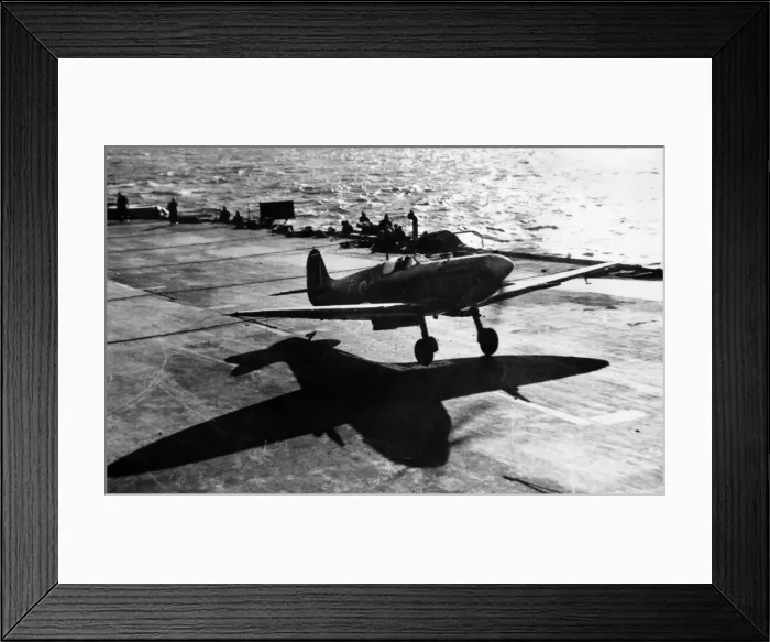 Framed Print : Supermarine Seafire III casting a long shadow on carrie Framed Print : Supermarine Seafire III casting a long shadow on carrie
