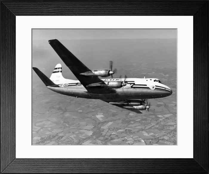 Framed Print : Vickers 759 Viscount (forward view) banking of TF-ISU Framed Print : Vickers 759 Viscount (forward view) banking of TF-ISU
