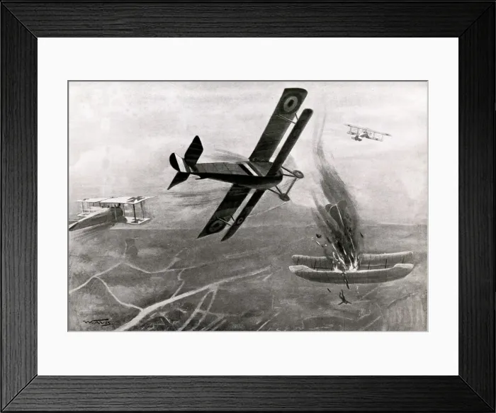 Framed Print : WW1 - Captain Hawker takes on three Germans in the air Framed Print : WW1 - Captain Hawker takes on three Germans in the air