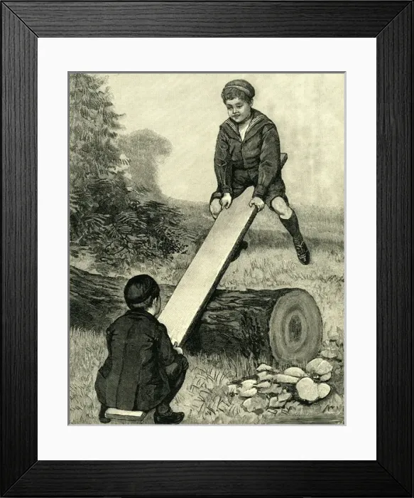 Framed Print : See saw. Victorian boys astride a see saw.Date: circa 1890 Framed Print : See saw. Victorian boys astride a see saw.Date: circa 1890