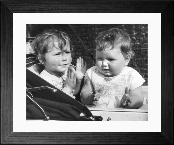 Framed Print : Two toddlers in a pram Framed Print : Two toddlers in a pram
